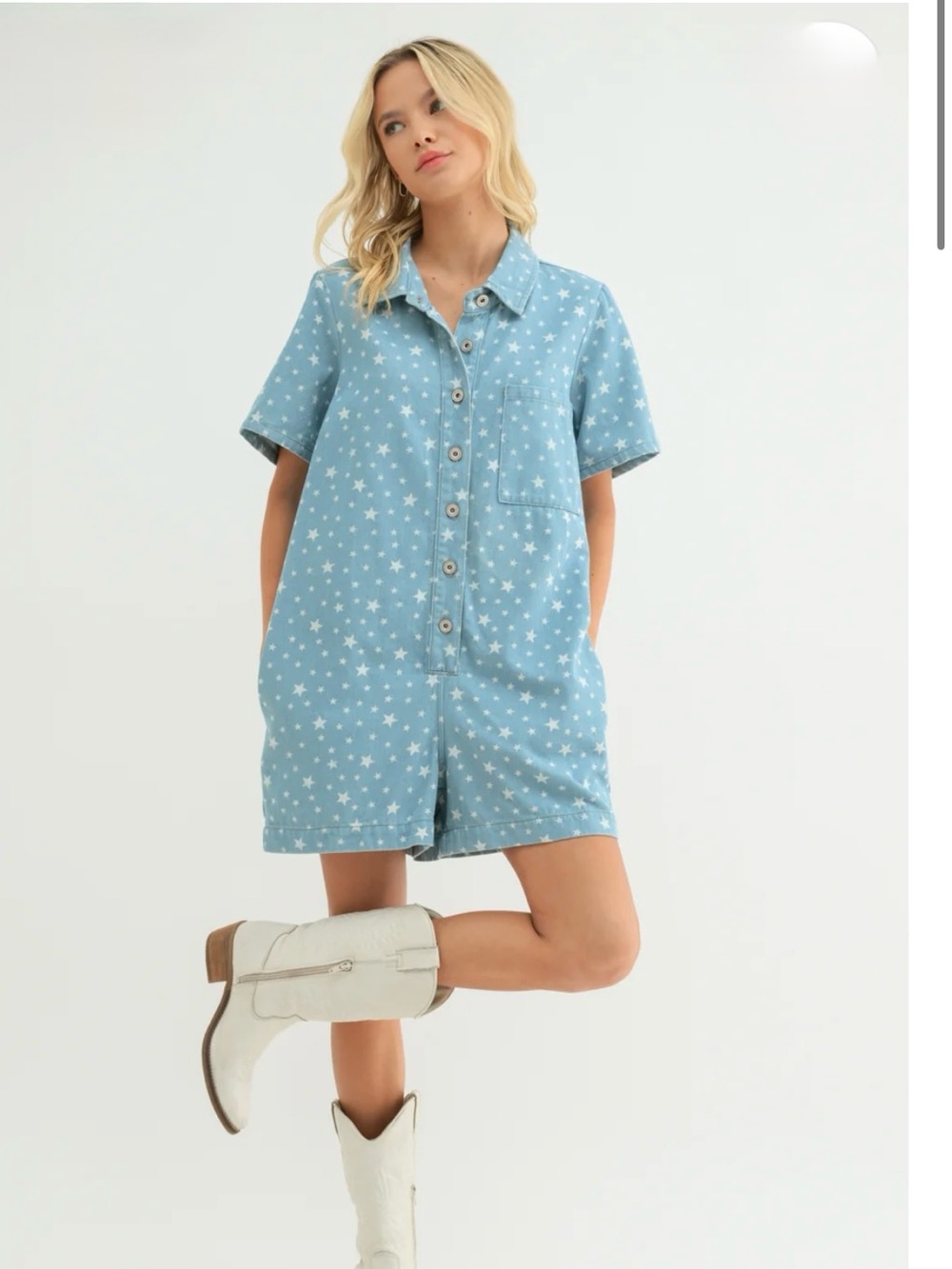 Wishlist Light Blue Star Print Short Sleeve Romper